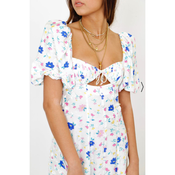 NWT! For Love & Lemons L Lexy Puff Sleeve Maxi Dress Cutout White Floral Midi - Picture 4 of 10